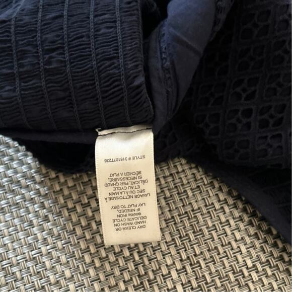 Rebecca Taylor Maise Sheer Smocked Eyelet Navy Blue Cropped Cotton Tank Top 10 - Picture 7 of 9